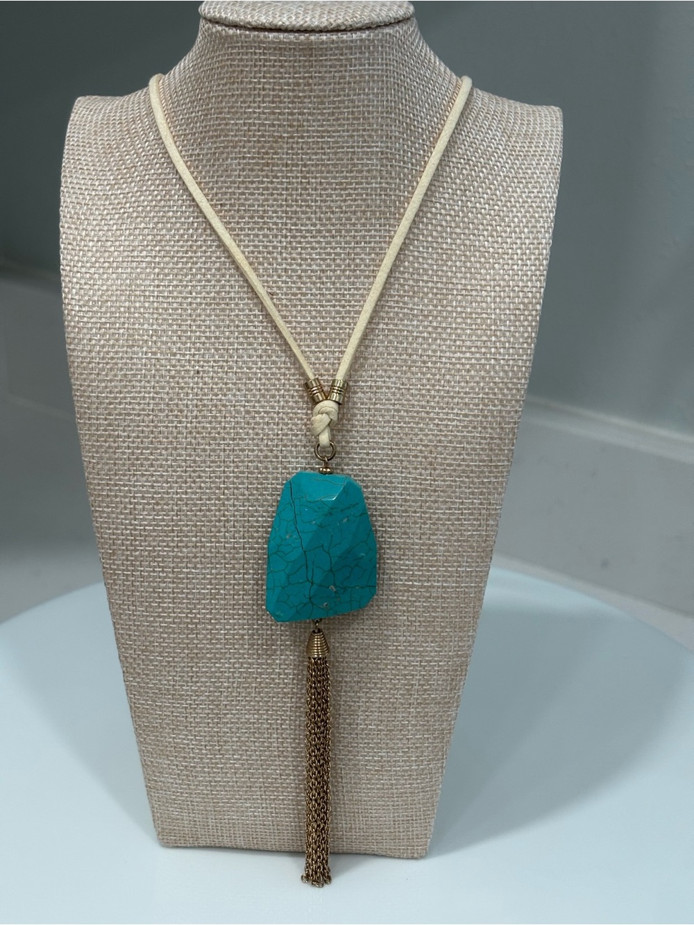 Turquoise Stone Tassel Pendant Necklace - Unbranded